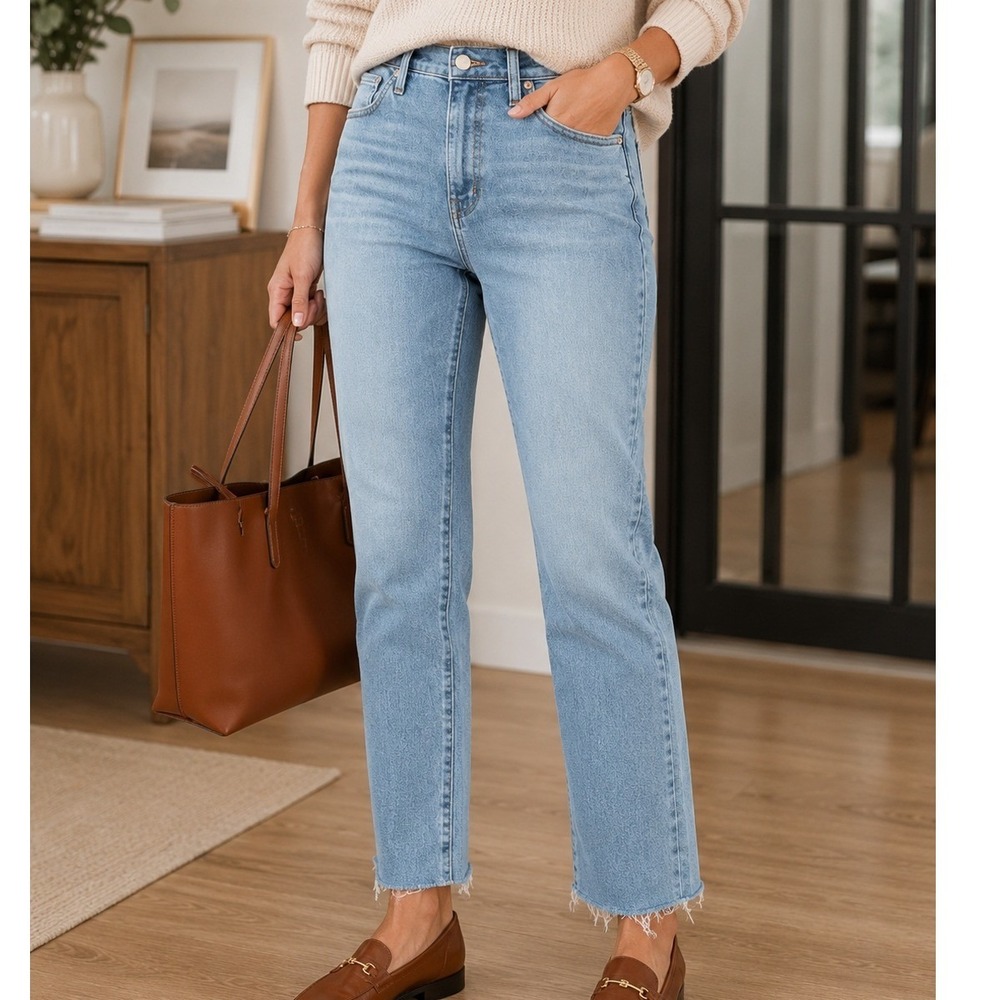Madewell 10 High-Rise Skinny Jeans Light Boho Casual Wash Raw Hem Denim Size 27